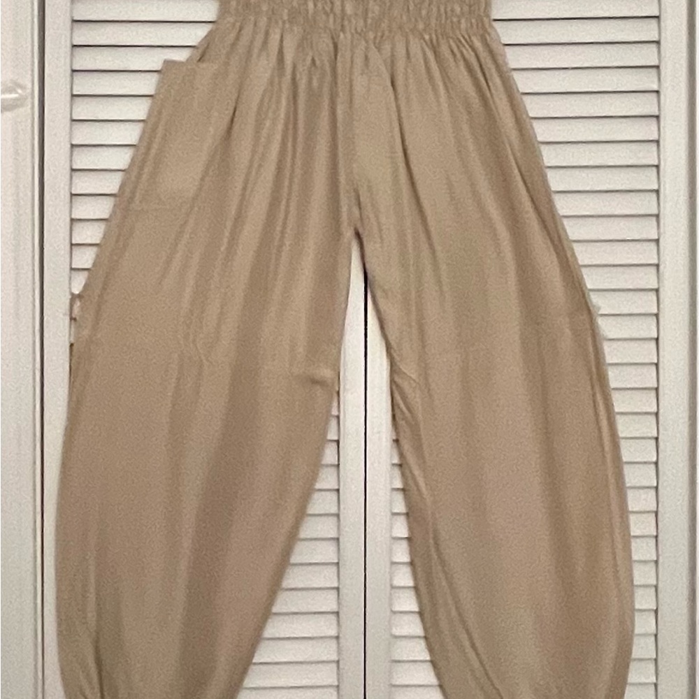 Beige High-Waisted Pants
